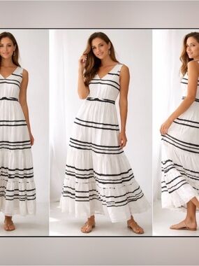 Max & Moi Paris Maxi Dress with Black Stripes NWT